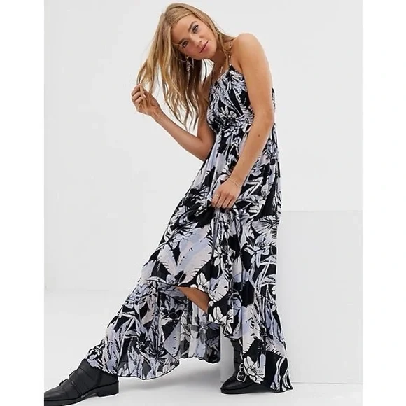 free people heat wave printed maxi dress Free People Heat Wave Printed Maxi Dress in Allure Blue Combo
